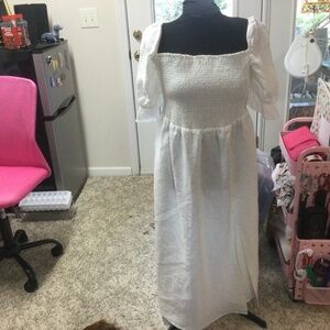 Reformation White Smocked MIDI Dress Size 1X